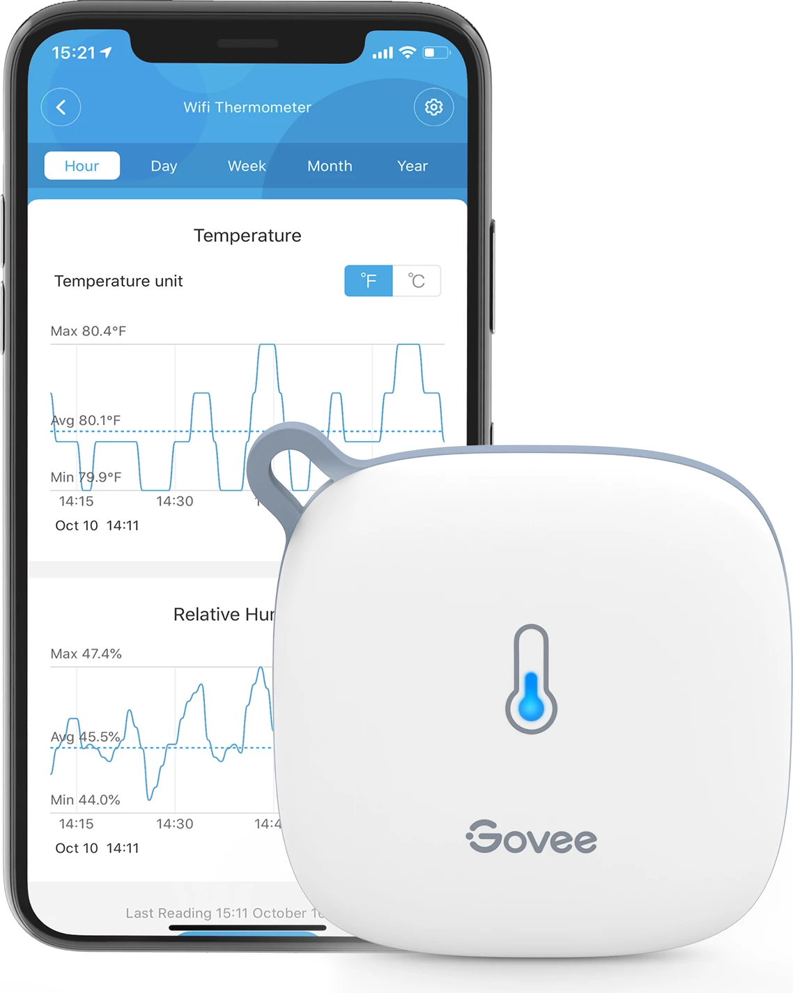 Termo-higrometër Wi‑Fi Govee H5179, Bluetooth, njoftime në aplikacion, i bardhë