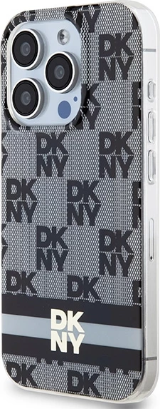 Mbështjellës DKNY IML Checkered Mono Pattern & Printed Stripes MagSafe për iPhone 15 Pro Max, Zi