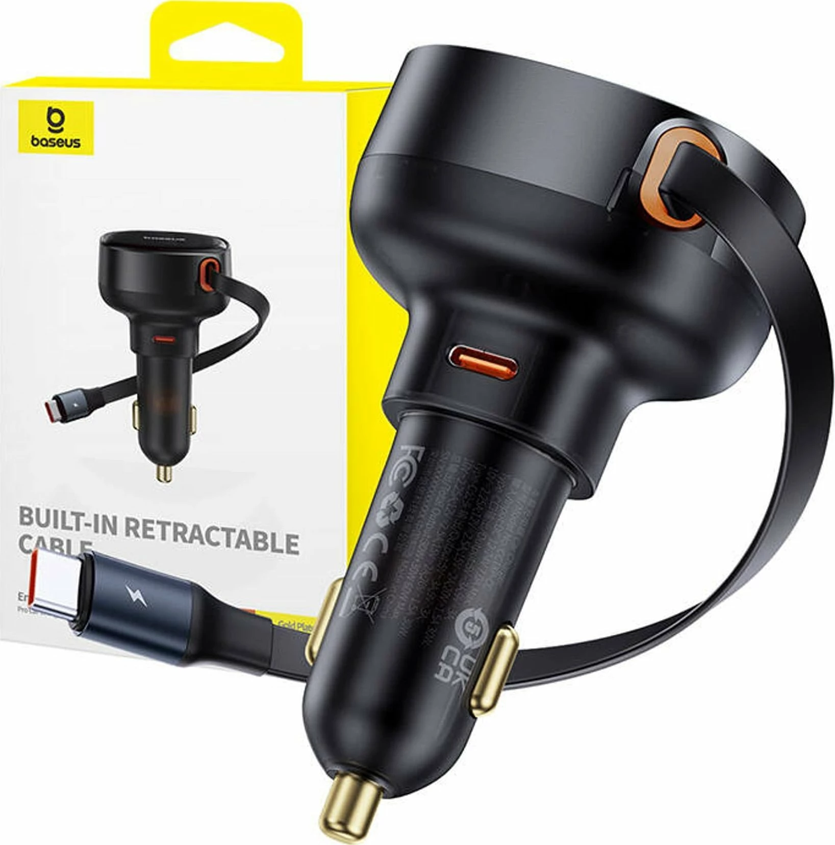 Karikues veture Baseus Enjoyment Pro C00057802111-01, USB-C 60W, kabllë e tërheqshme 0.7 m, i zi