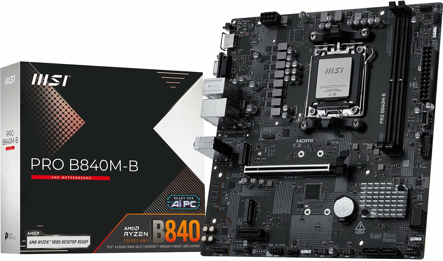 Pllakë amë MSI PRO B840M-B, AMD B840, AM5, mATX, DDR5 deri 128GB