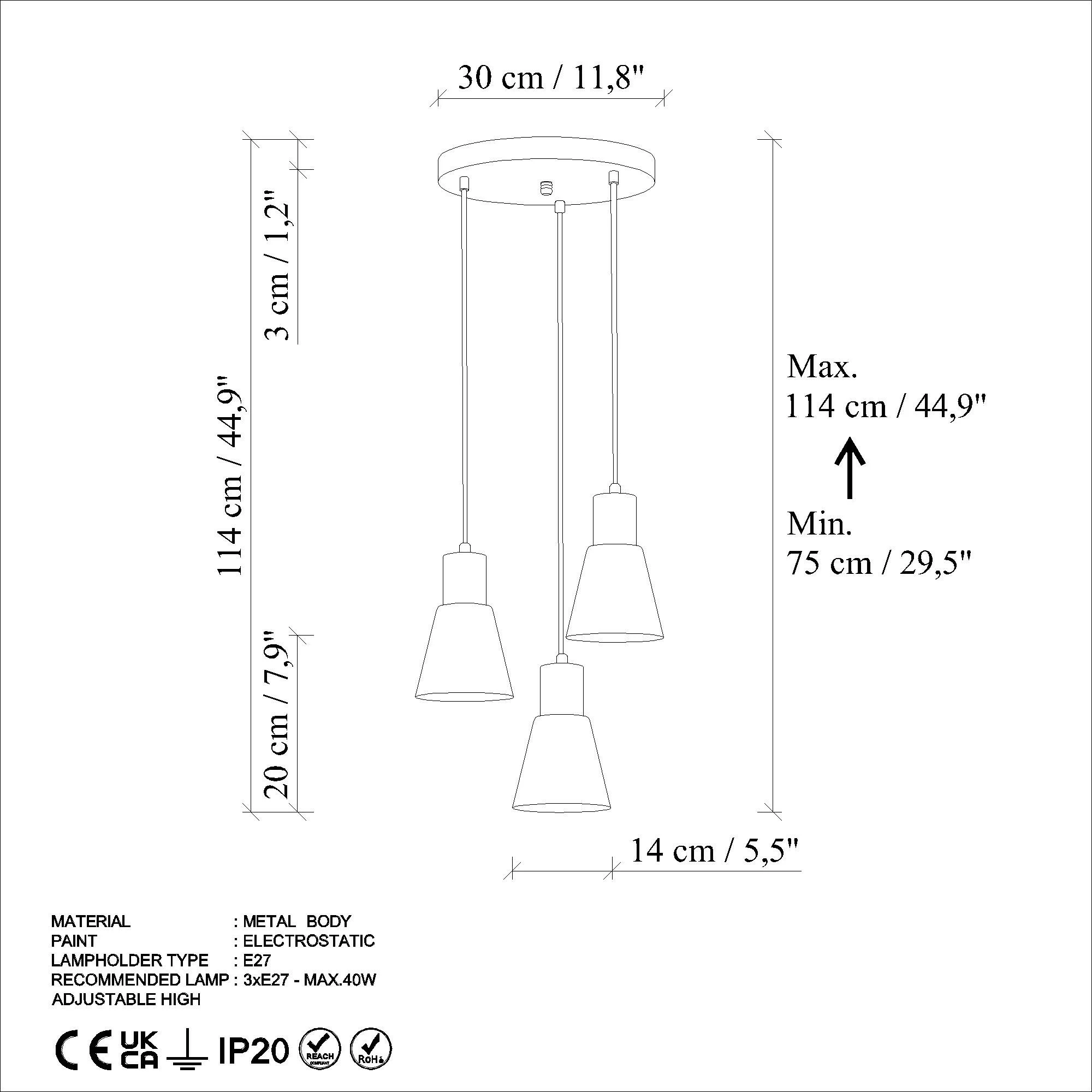 Llambadar Opviq, Konikkem - 6357, 3 drita, ngjyrë kaltër e çelët