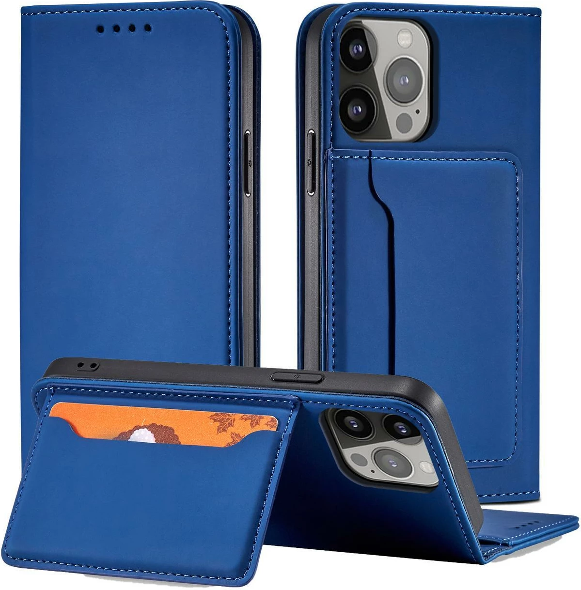 Mbështjellës magnetik për kartela Hurtel për Samsung Galaxy S22 Ultra, me kapak, portofol, mbajtës, Kaltër