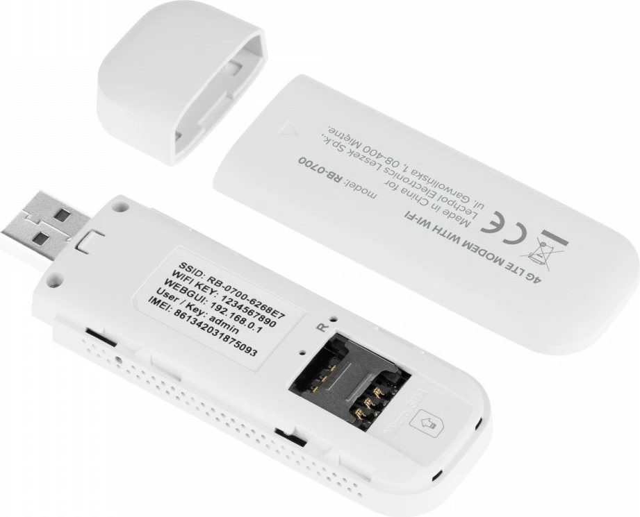 Modem USB 4G LTE Rebel RB-0700 me WiFi, i bardhë