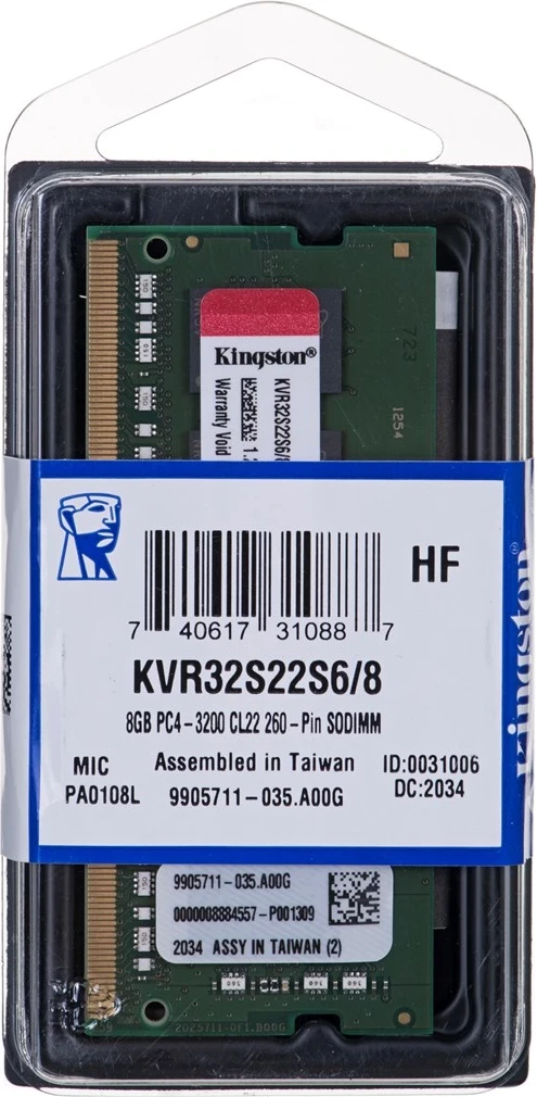 RAM memorie Kingston Technology ValueRAM, 8GB DDR4, 3200MHz