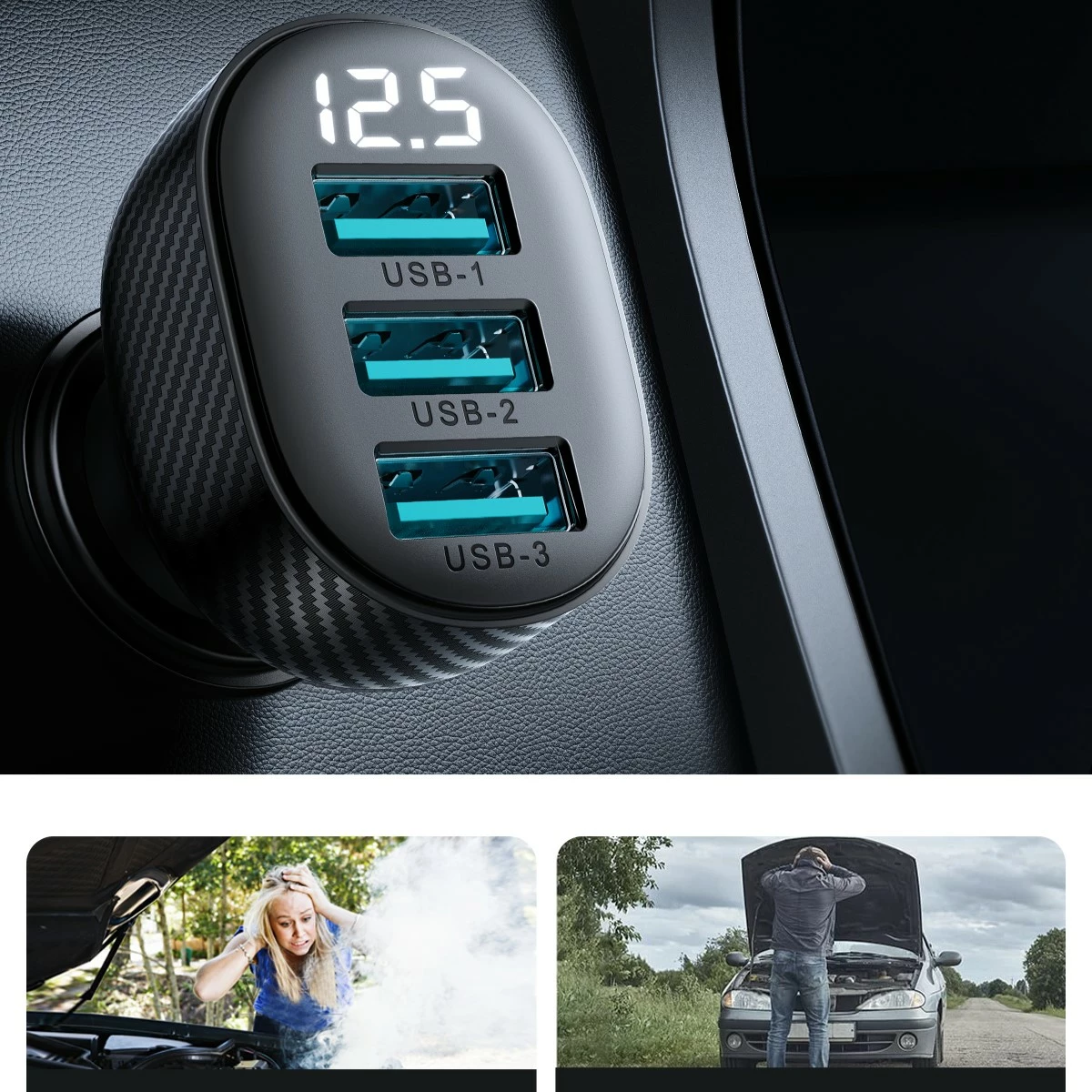 Karikues veture Joyroom JR-CCD03, 3x USB-A, 3.4A, me ekran, zi