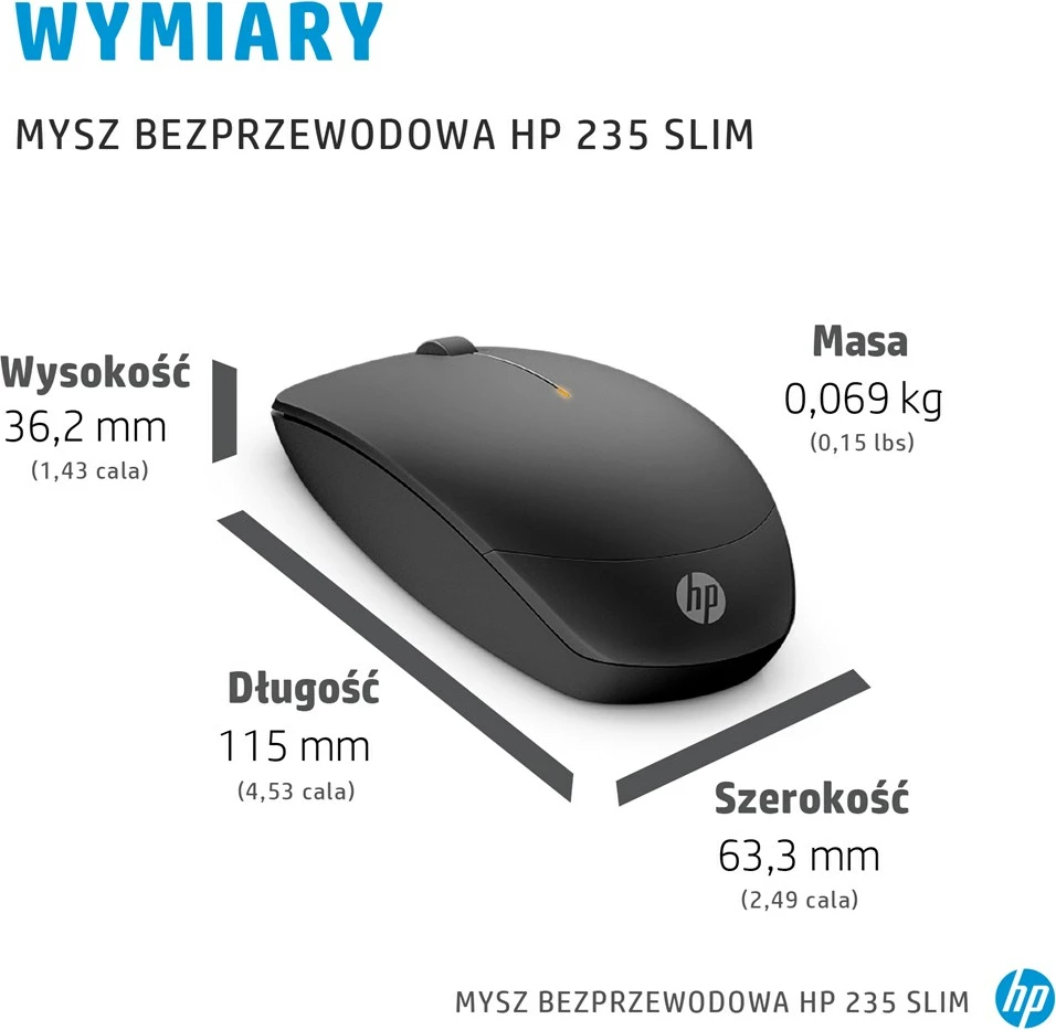 Maus wireless HP 235 Slim, USB, 1600 DPI, i zi