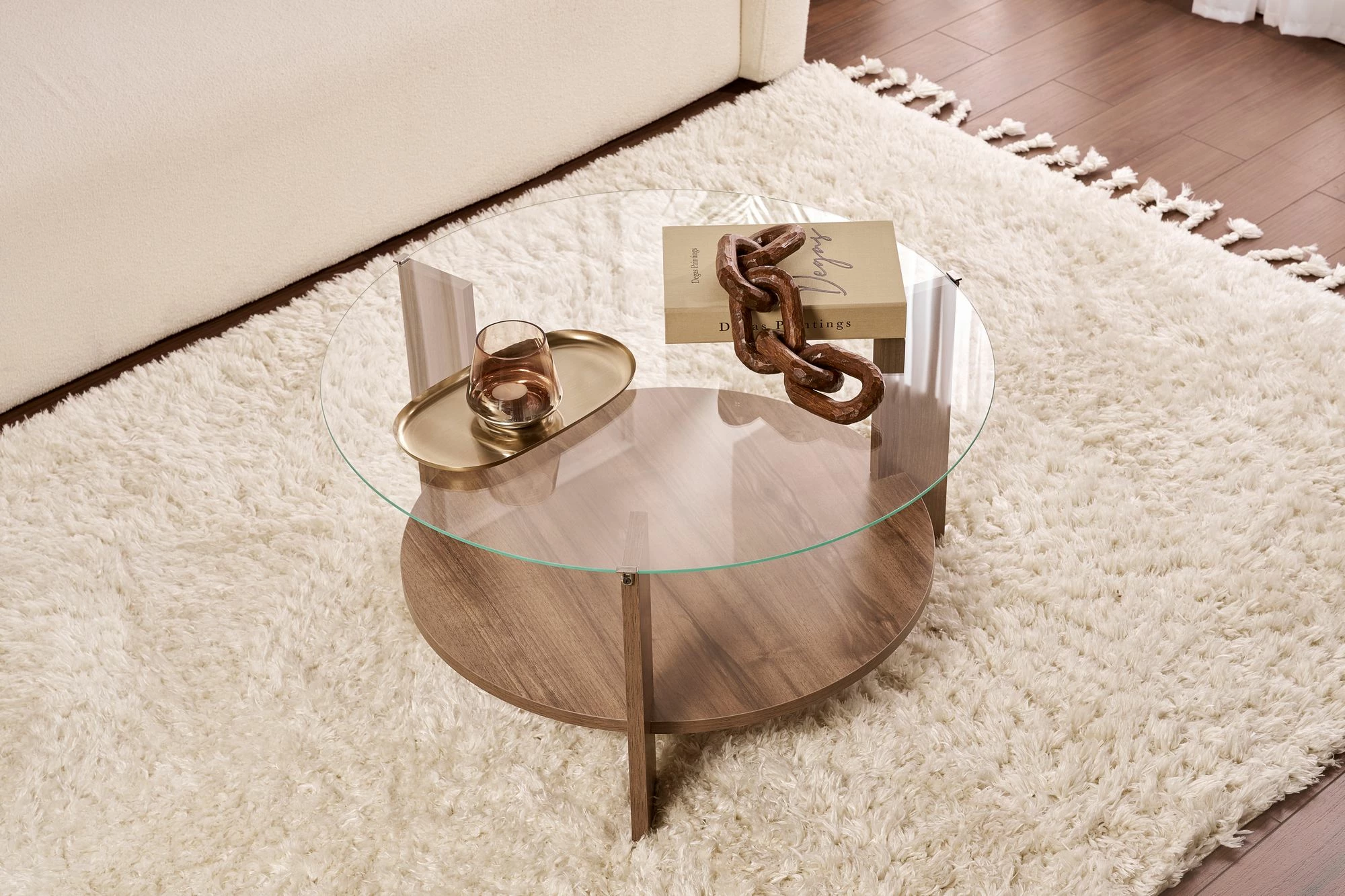 Tavolinë kafeje Nordure, Clara, ngjyrë arre, xham transparent