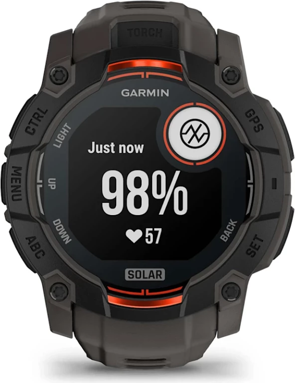 Smartwatch Garmin Instinct® 3 Solar, Black with Charcoal Silicone Strap, 50 mm