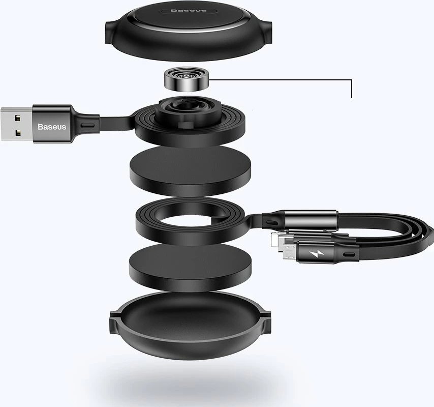 Kabllo zgjatshme 3-në-1 Baseus Golden Loop CAMLT-JH01, USB - micro USB / Lightning / USB-C, 1.2m, e zezë