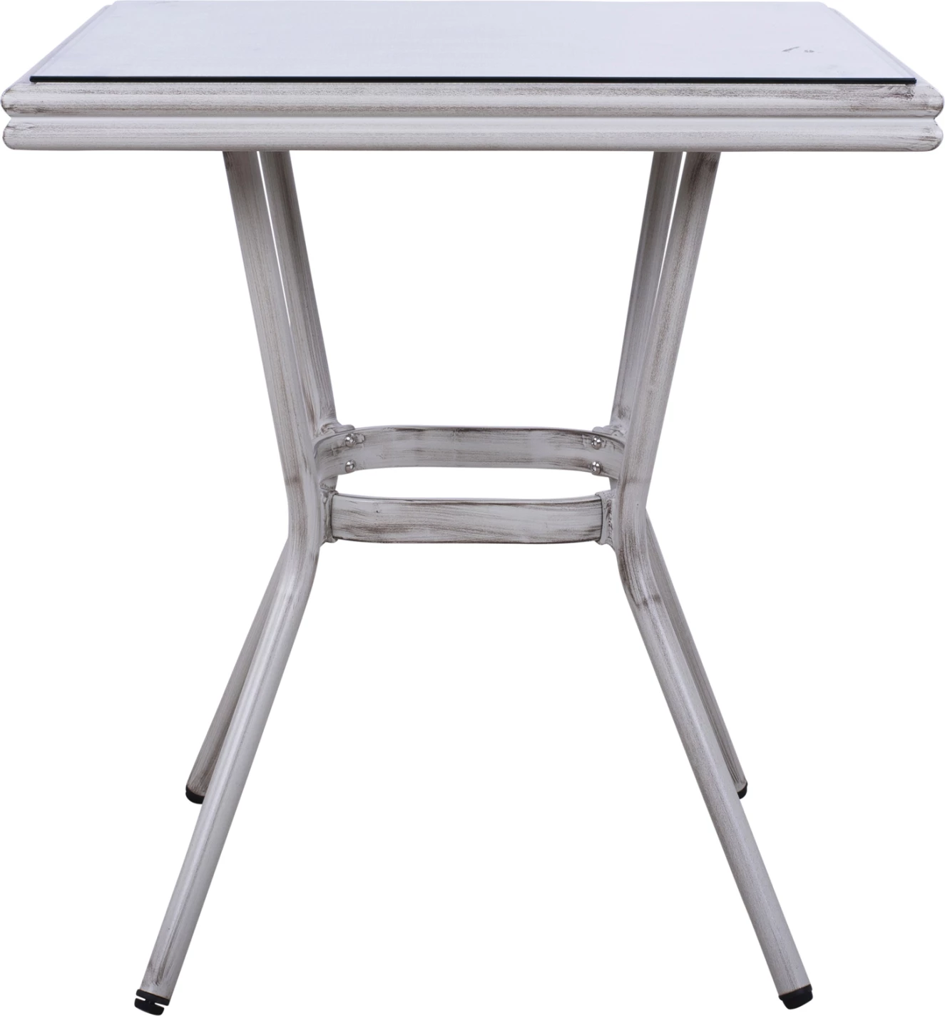 Tavolinë alumini 70X70X76 pamje bambuje FH5568.01 patinë e bardhë me xham