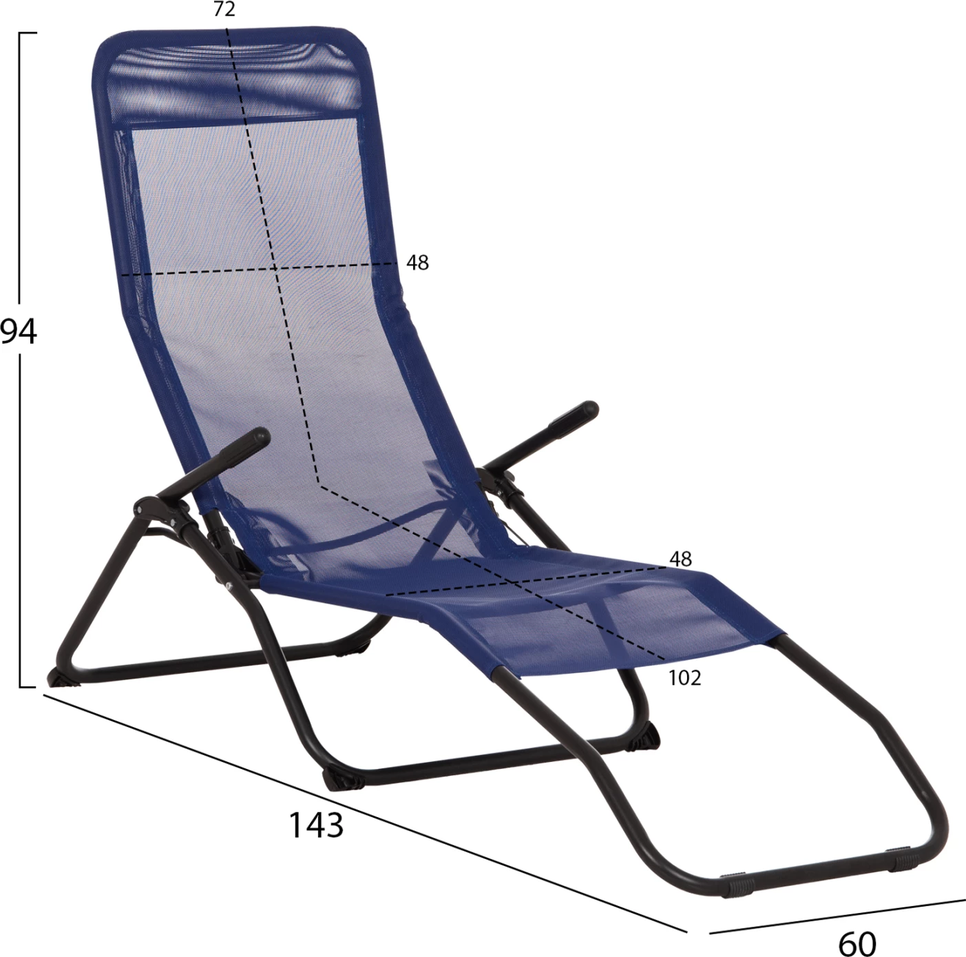 Shezlong relaksues lëkundës, tekstilene blu, metal i zi, SWINGSAND FH6553.05, 142x60x95cm