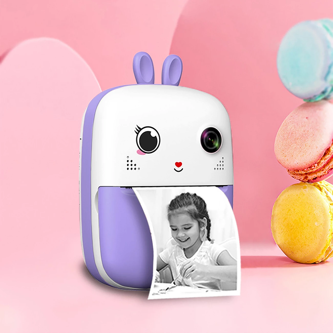 Printer termik mini për fëmijë Hurtel HURC10F me kamerë dhe video, 1800mAh, 32GB, Violet