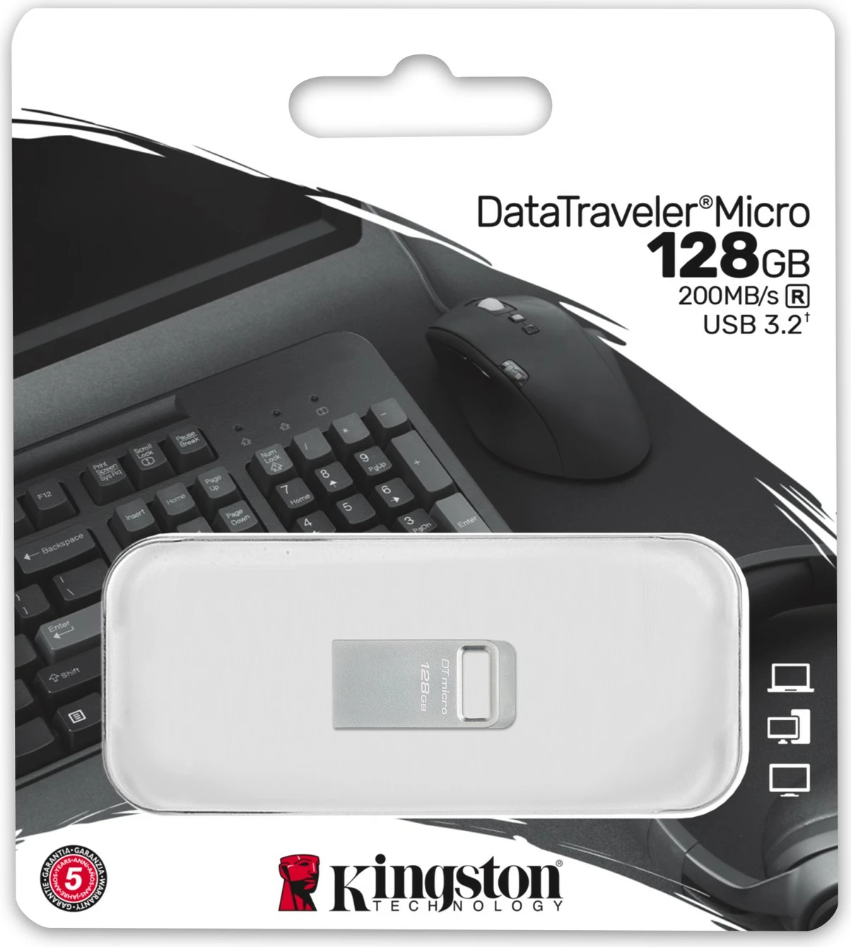 USB Kingston DataTraveler Micro 128GB, USB 3.2 Gen 1, Metal, Silver