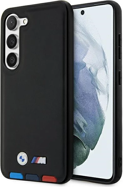 Mbështjellës BMW Leather Stamp Tricolor për Samsung Galaxy S23+, lëkurë, e zezë