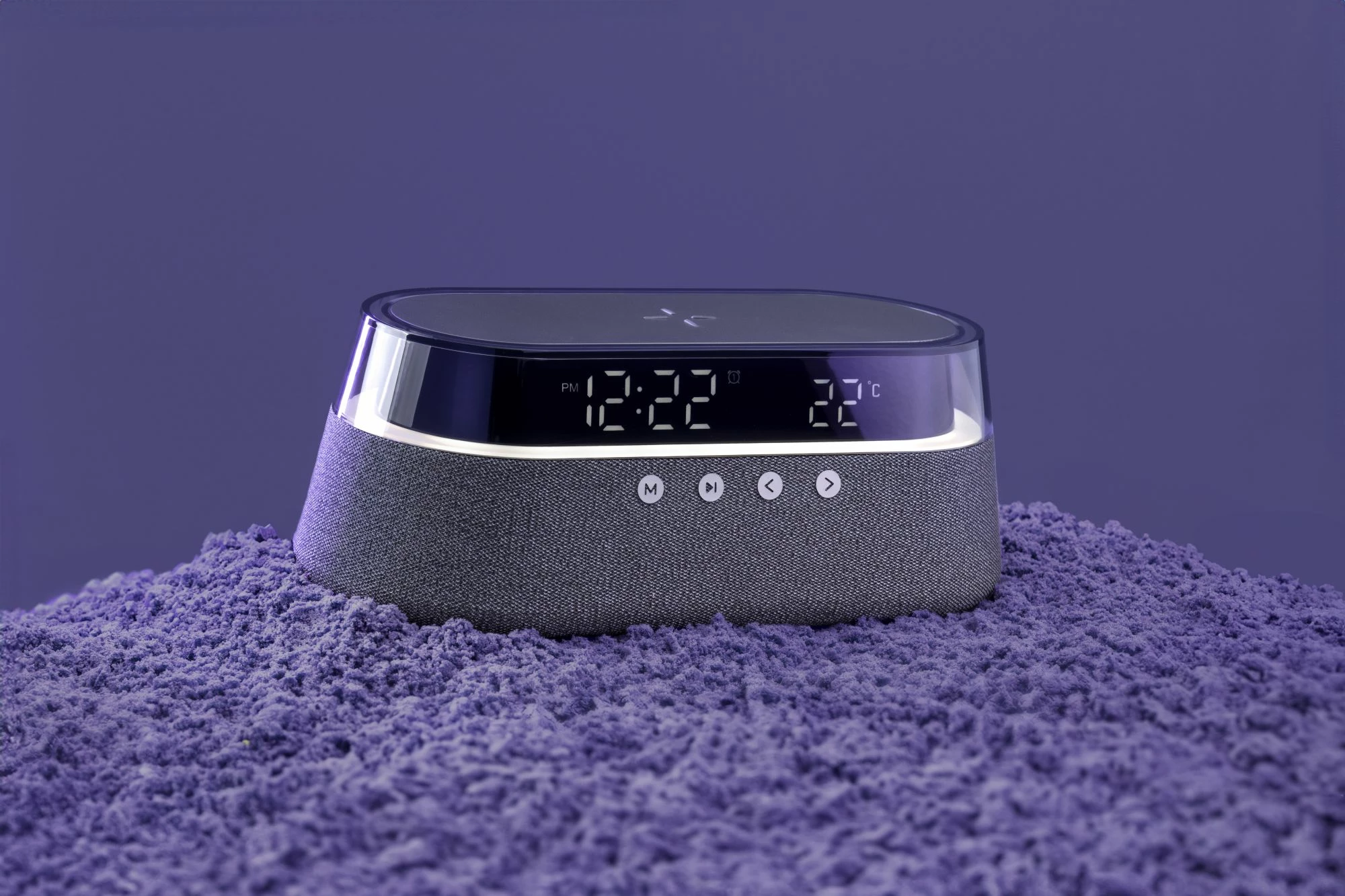 Altoparlant Bluetooth Moye Hemera 15W, orë alarmi me FM radio, dritë nate RGB, karikim pa kabllo Qi 5-15W, bateri 1800mAh, USB-C, zi/gri