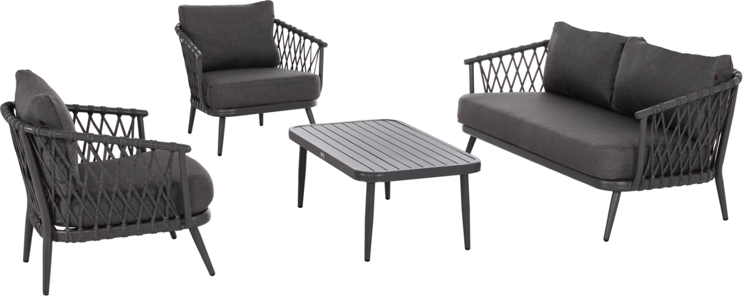 Set lounge për jashtë, 4 vende, WILLA, alumin, litar, jastëkë, ngjyrë gri, FH6505.01