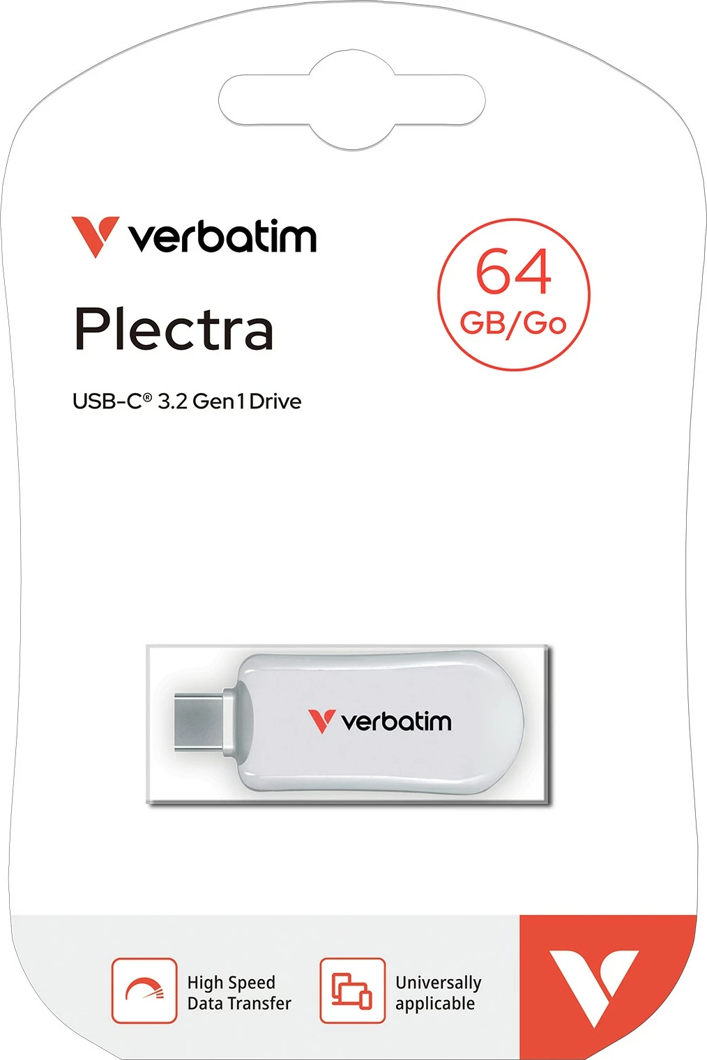 USB Verbatim Plectra 64GB, USB Type-C, Bardhë