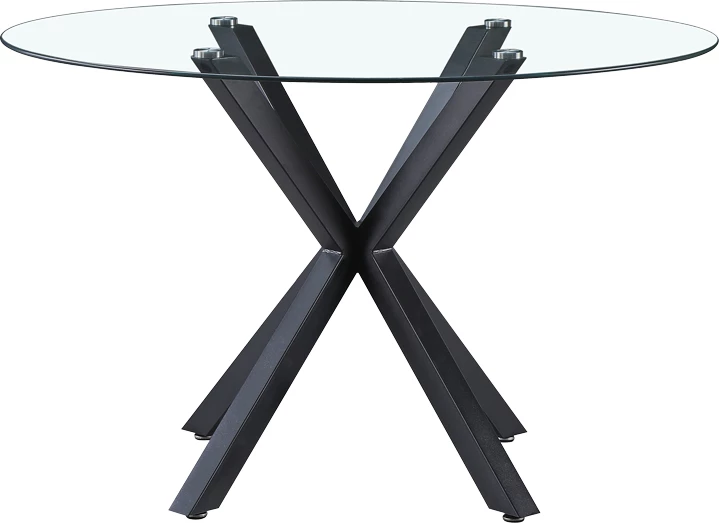 Tavolinë kuzhine Tavula qelq-metal me këmbë metalike të zeza D120x75cm