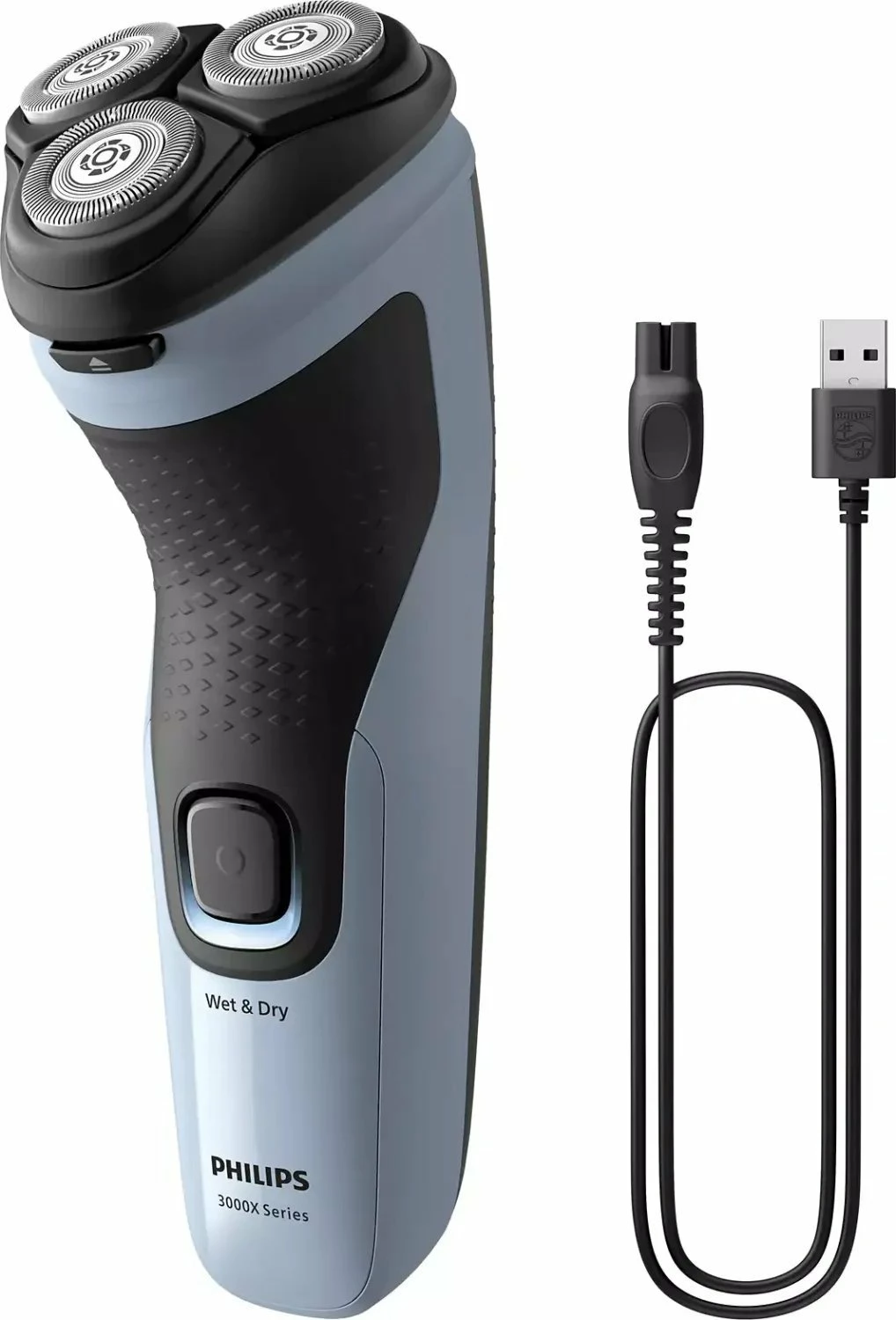 Makinë rroje Philips Series 3000 X3003/00, rrotulluese 3-kokëshe, Wet & Dry, me trimmer, blu