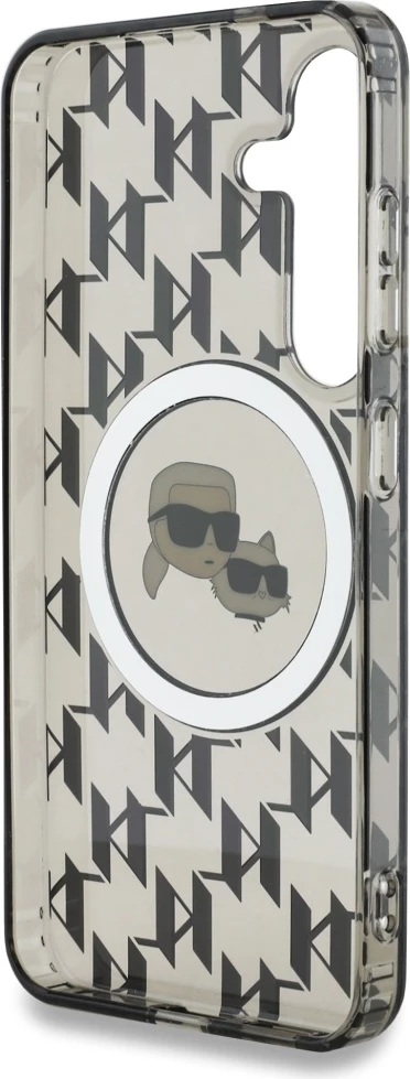 Mbështjellës Karl Lagerfeld Button Karl&Choupette Heads On KL Pattern MagSafe për Samsung Galaxy S25, zi