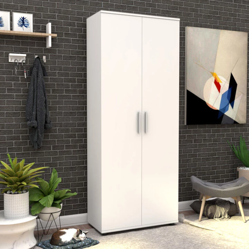 Dollap këpucësh me dy dyer, ngjyrë e bardhë, 76x36x187cm