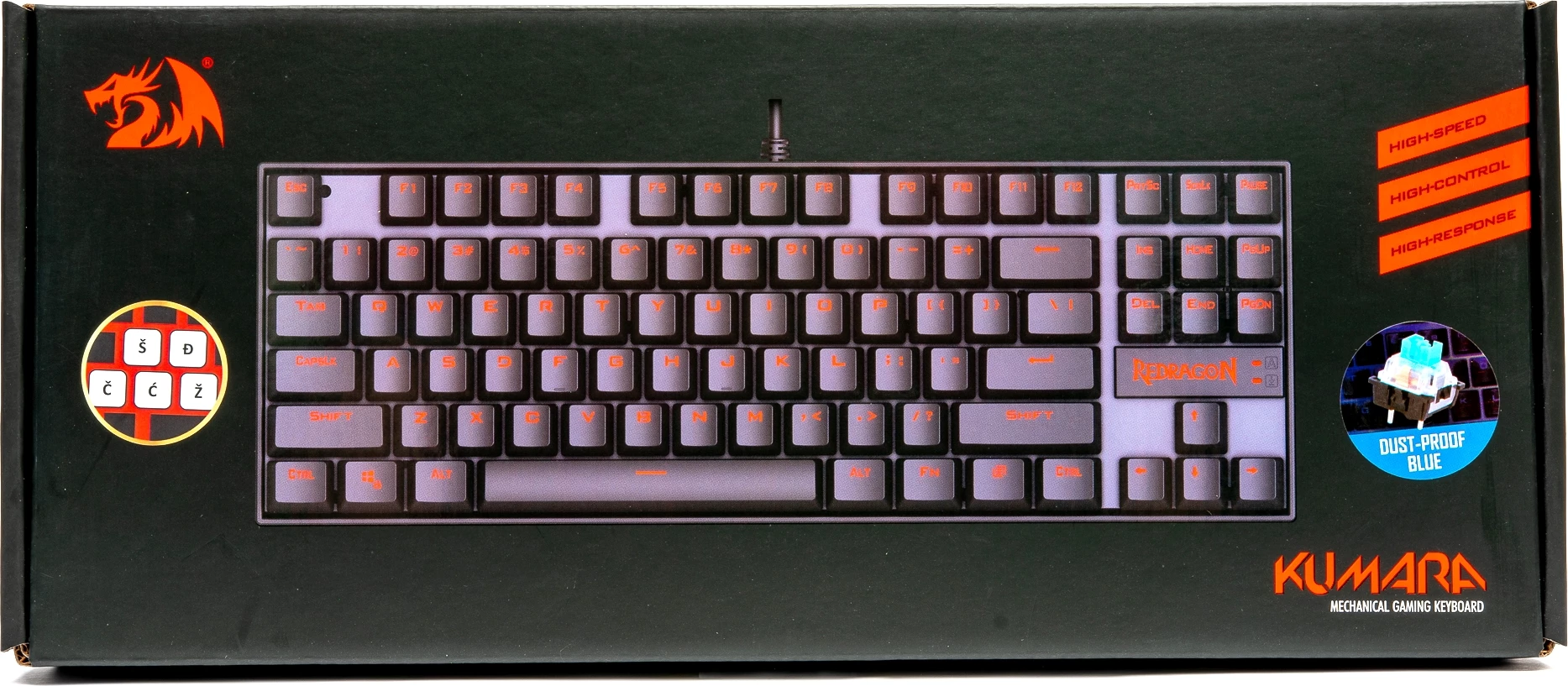 Tastierë mekanike Redragon Kumara 2 K552-2, 87 tasta TKL, Blue switch, LED e kuqe, wired, layout SLO/CRO, e zezë
