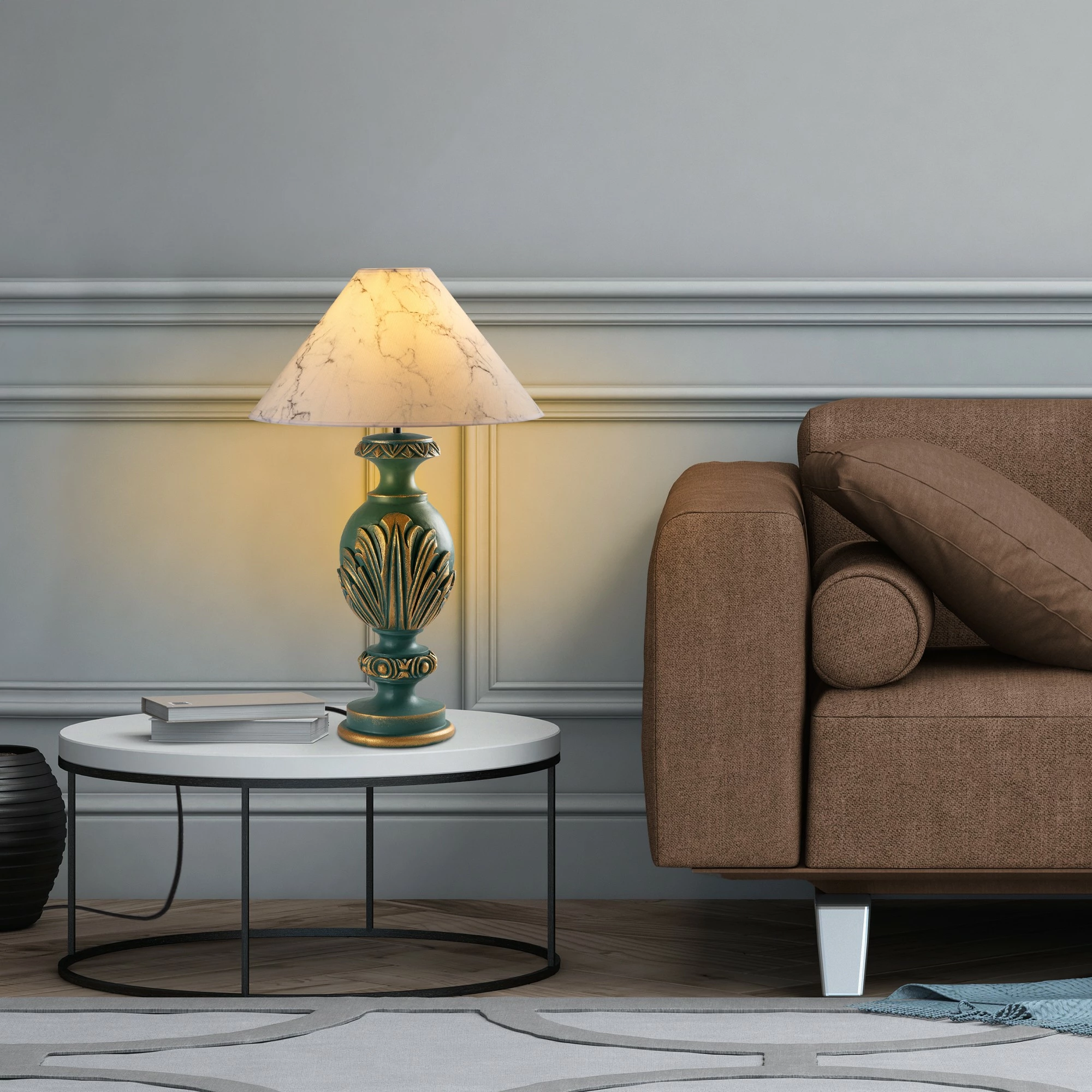 Llambë tavoline Opviq, ELEGANZE-5312, jeshile dhe e bardhë, 50x50x74 cm