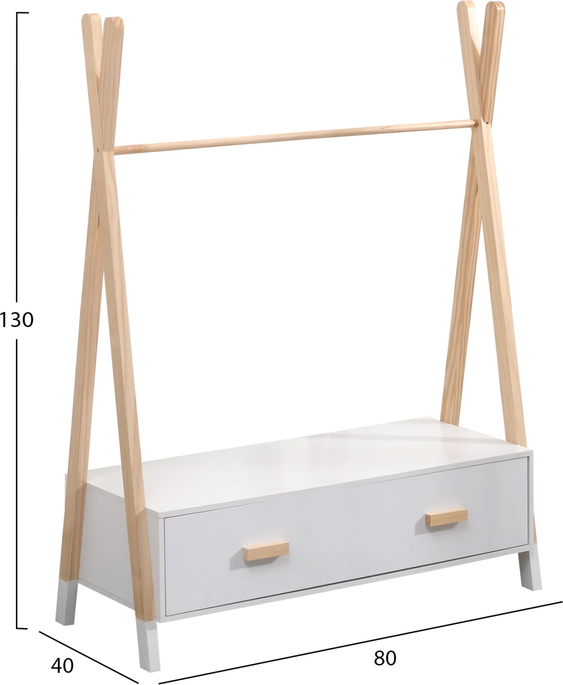 Varëse rrobash për fëmijë me sirtarë, melaminë-dru pishe, PASCHAL FH2491.03, 80x40x130cm