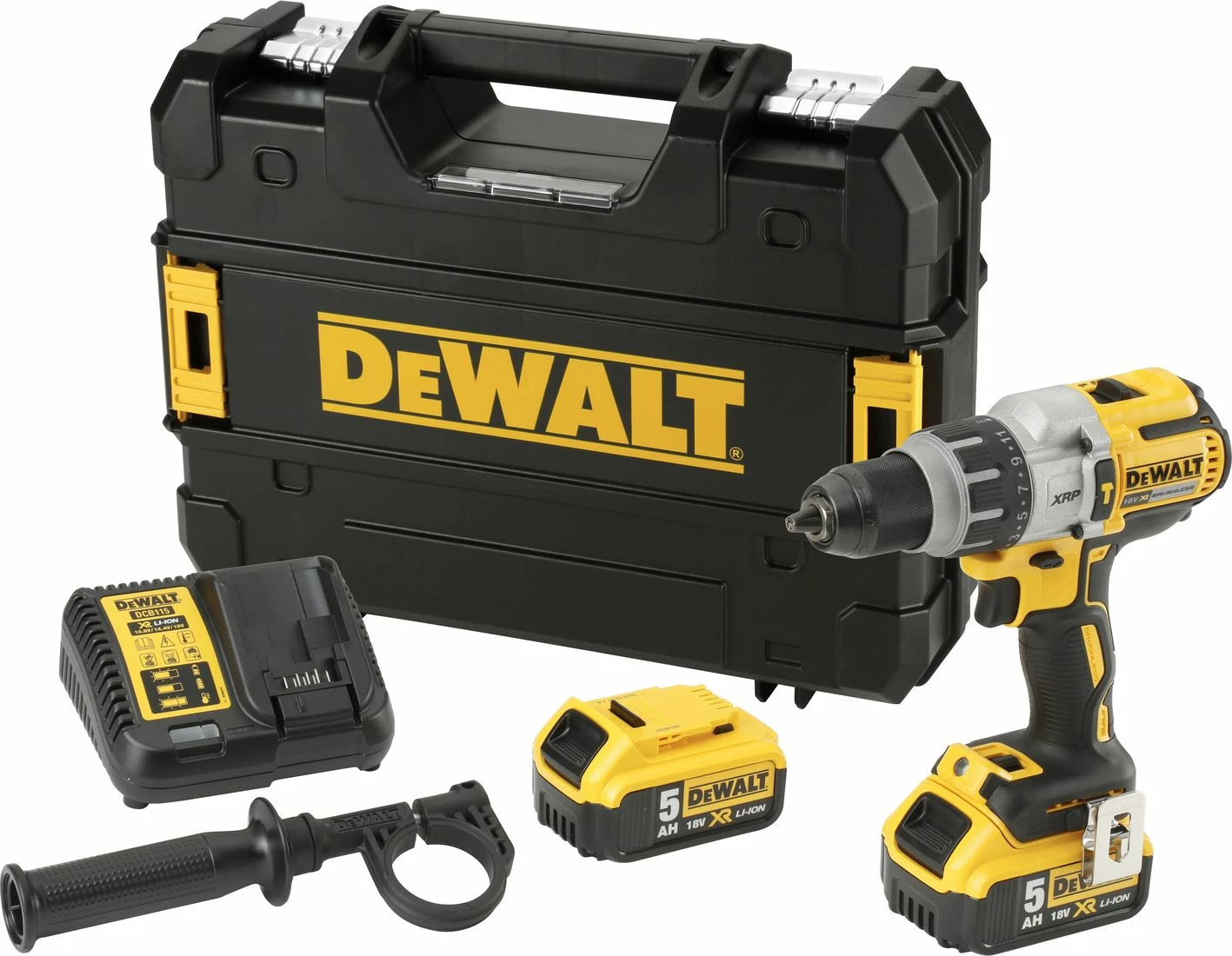 Bormakinë udaruese/vidhosëse pa kabllo DeWalt DCD996P2 18 V, 95 Nm, 2x 5 Ah, verdhë/zezë, set me karikues dhe valixhe TSTAK