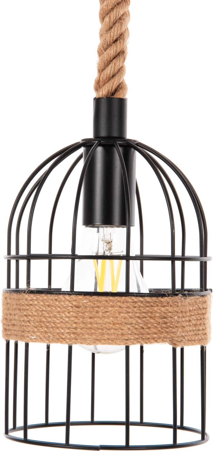 Llambë varëse tavani 3-dritash FH4180 metal i zi-litar kërpi natyral 80x14,5x137Hcm