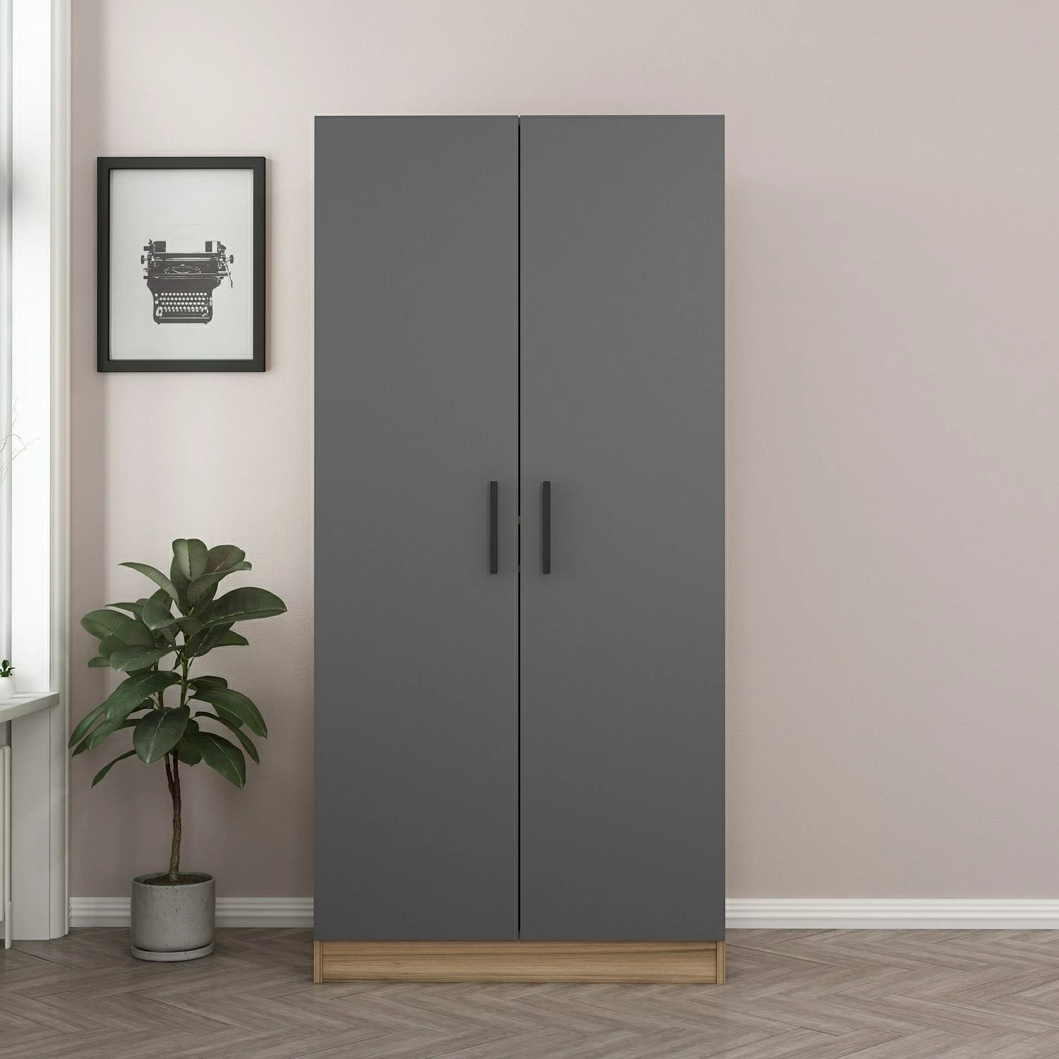 Dollap Skye Decor, ngjyrë antracit-lisi, 190cm