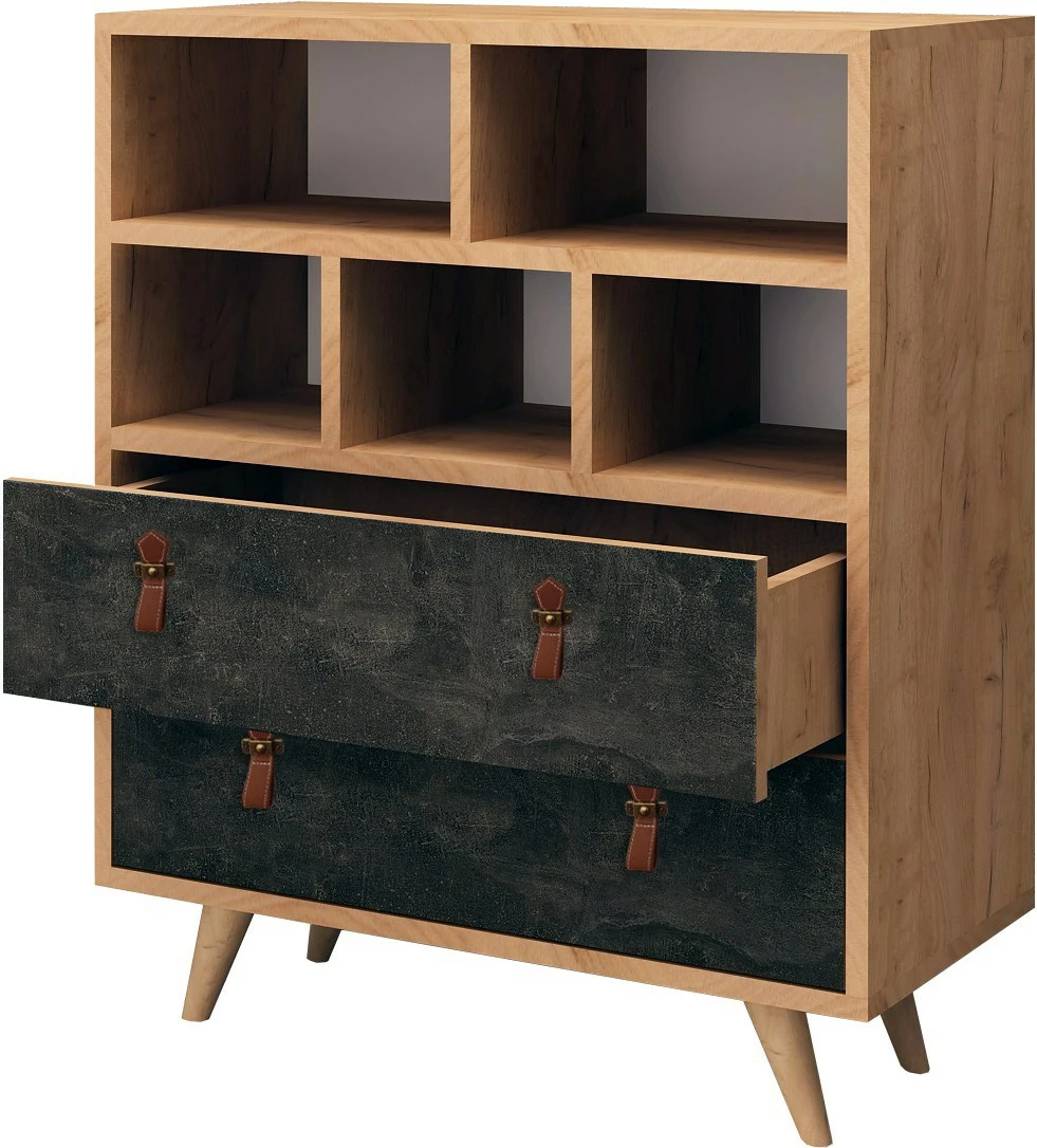 Komodë Hanah Home, Marco, ngjyrë lis dhe gri e errët