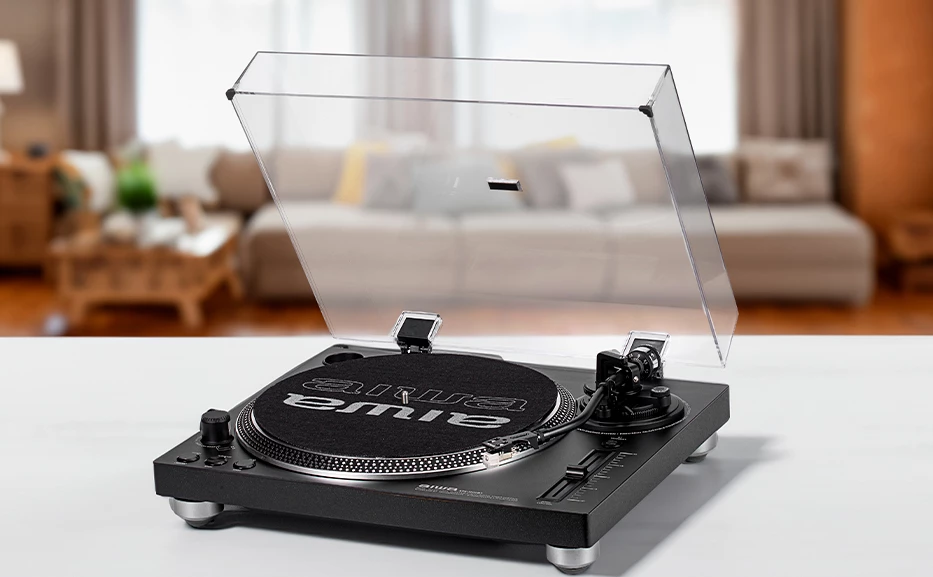 Gramafon Aiwa APX-1200BT/BK, Bluetooth 5.1, USB regjistrim, 12\" pjatë alumin, belt drive, zi