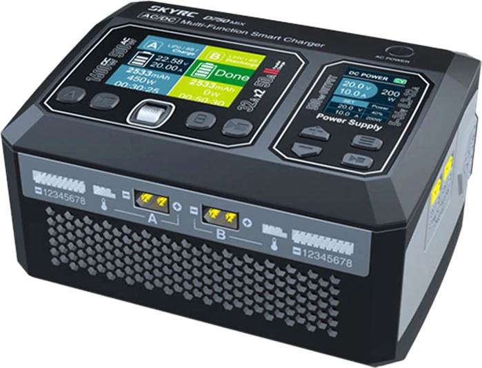 Karikues dy-kanalësh SkyRC D750 MIX AC/DC, USB-C PD 20W, karikim pa kabllo, i zi