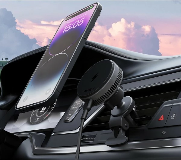 Mbajtës magnetik për veturë AUKEY HD-MC13A MagFusion Dash Pro, karikim wireless Qi2 15W, ftohje aktive, i zi