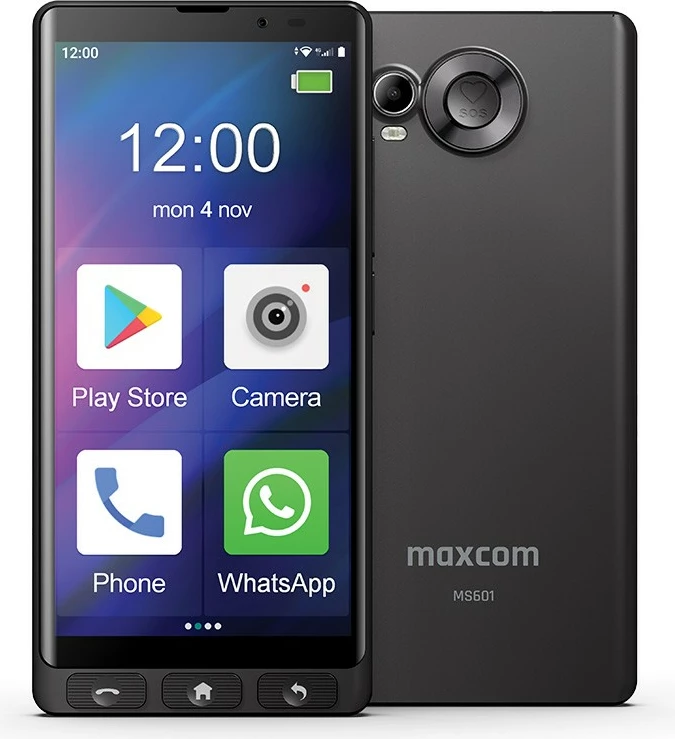 Celular Maxcom MS601, 4 GB RAM, 64 GB, 6", Android 14, i zi, me mbështjellës dhe karikues tavoline