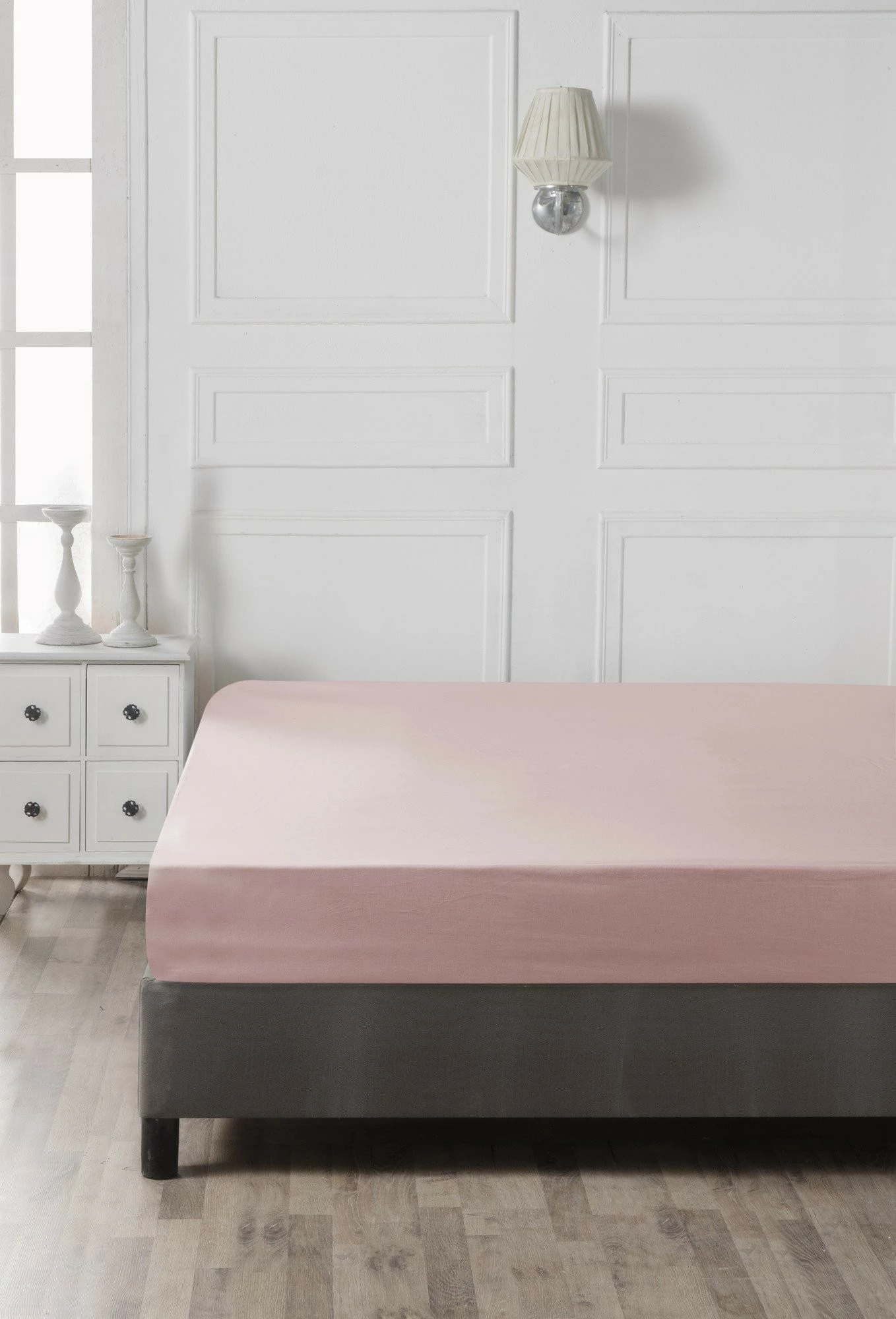 Çarçaf i shtrënguar për krevat dopio i vogël, ngjyrë dusty rose, L'essentiel