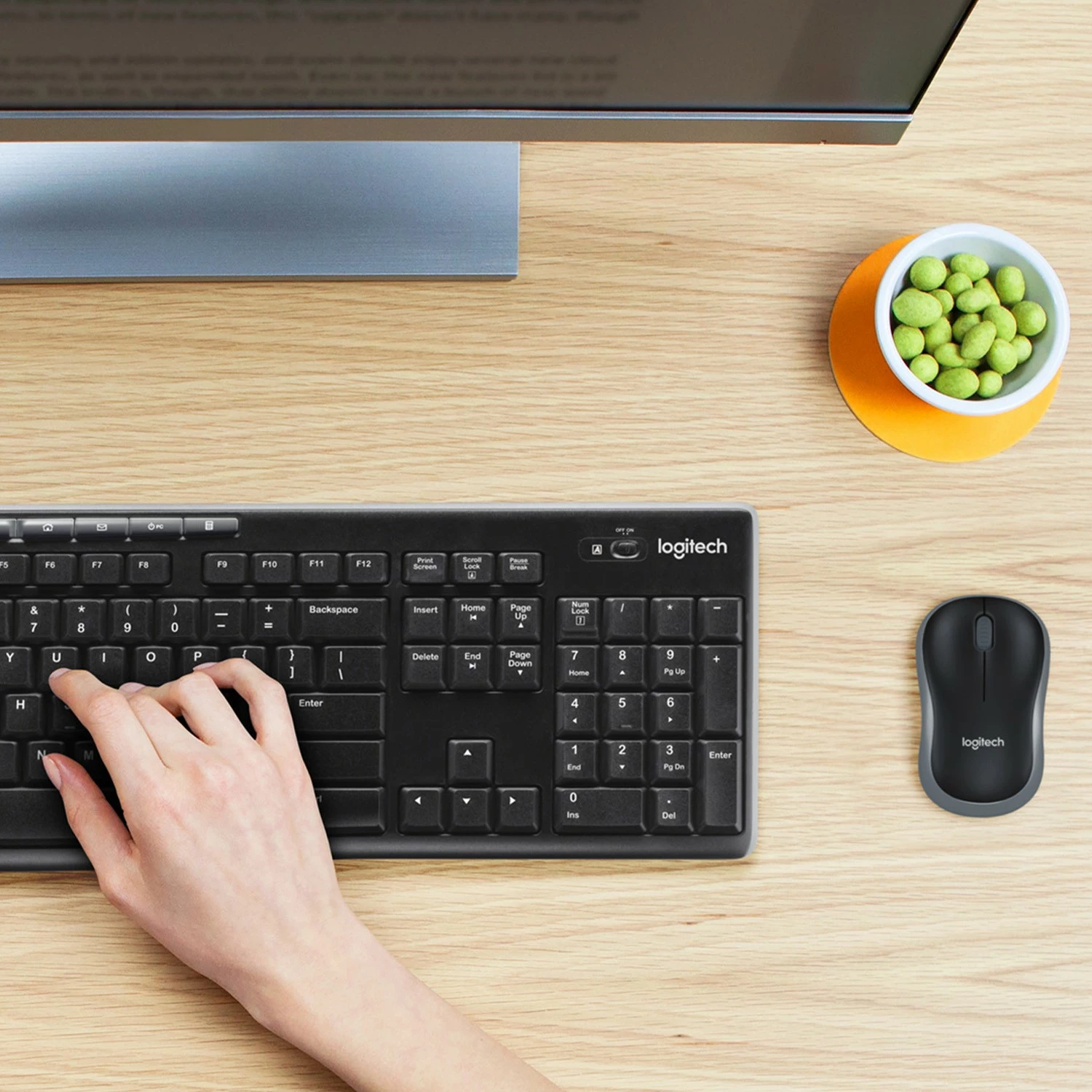 Kombo wireless Logitech MK270, Full-size (100%), RF Wireless, QWERTY, Zi, Argjendtë, Maus i përfshirë