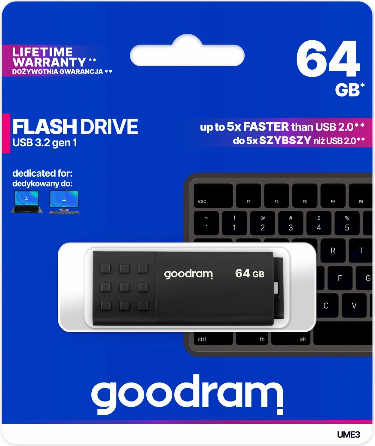Pendrive GoodRam UME3 64GB USB 3.2 Gen 1, e zezë