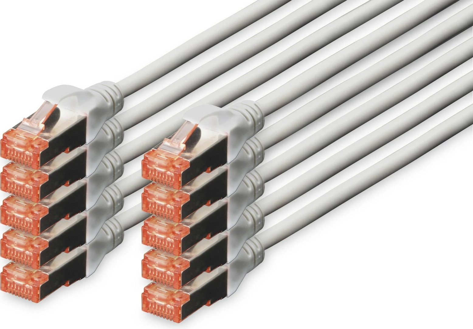 Kabllo rrjeti Cat6 Digitus S/FTP 0.25m, set 10 copë, RJ-45, ngjyrë gri