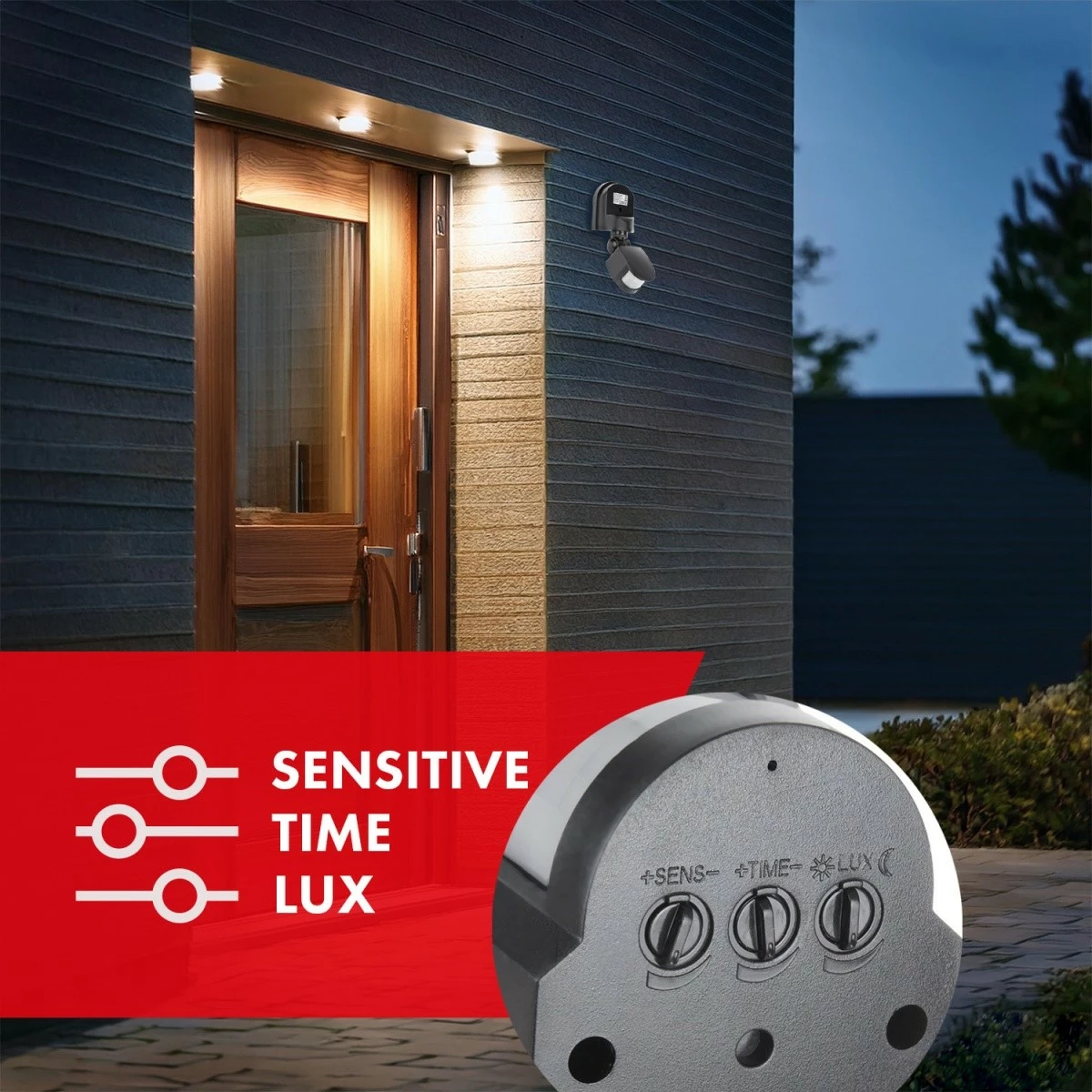 Sensor lëvizjes dhe muzgut, Maclean MCE25GR, 180°, 5-12 m, IP44, e zezë