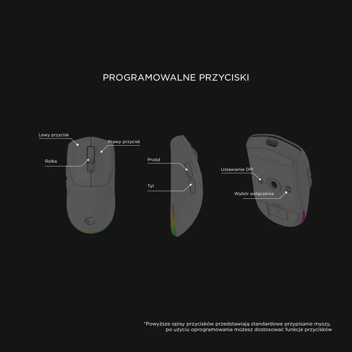Maus Rampage Prote M5, 24000 DPI, RGB LED, wireless/wired, bardhë