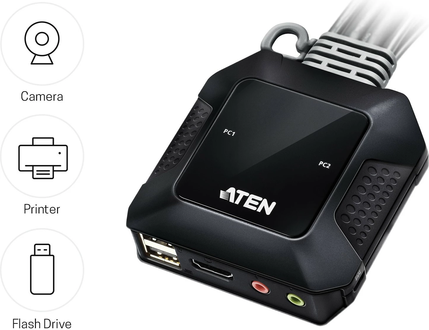 KVM switch ATEN CS22H, 2 porta, USB, HDMI 4K, e zezë