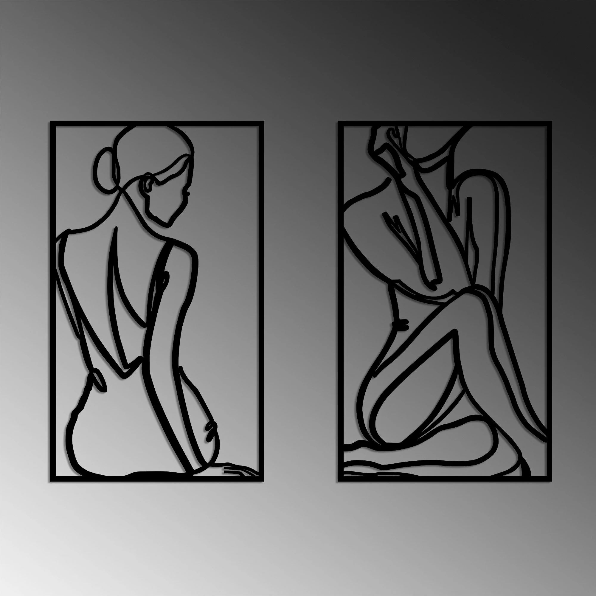 Aksesor dekorativ metalik për mur, trup femre minimalist, 2 copë