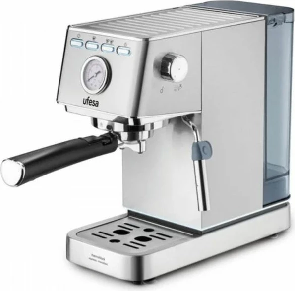 Aparat espresso UFESA Milazzo 71705063, 20 bar, 1350W, Thermoblock, me shkumëzues qumështi, argjendtë