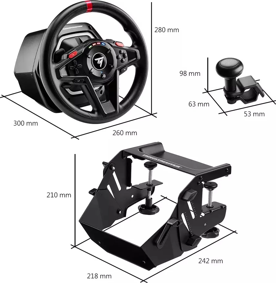 Timon loje Thrustmaster T128 SimTask Pack, Force Feedback, 270°-900°, USB-C, PC/PS5/PS4, i zi, paketë me pedale T2PM + SimTask Steering Kit