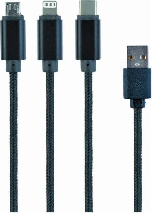Kabulli Gembird USB 3në1 (Lightning, microUSB, USB-C) 1.0m, ngjyrë e zezë