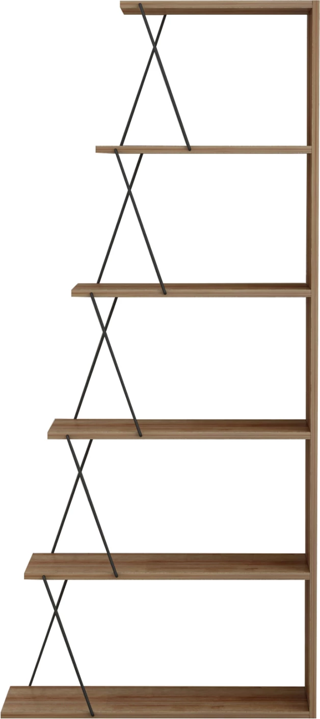 Raft librash MINI TARS, melaminë lisi natyral, shufra metali të zeza, 65x22-24x146H cm