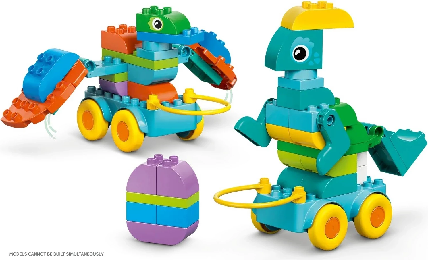 Set lodrash LEGO DUPLO 3-në-1 Dinosaurs on Wheels, 108 pjesë, për fëmijë 3+ vjeç