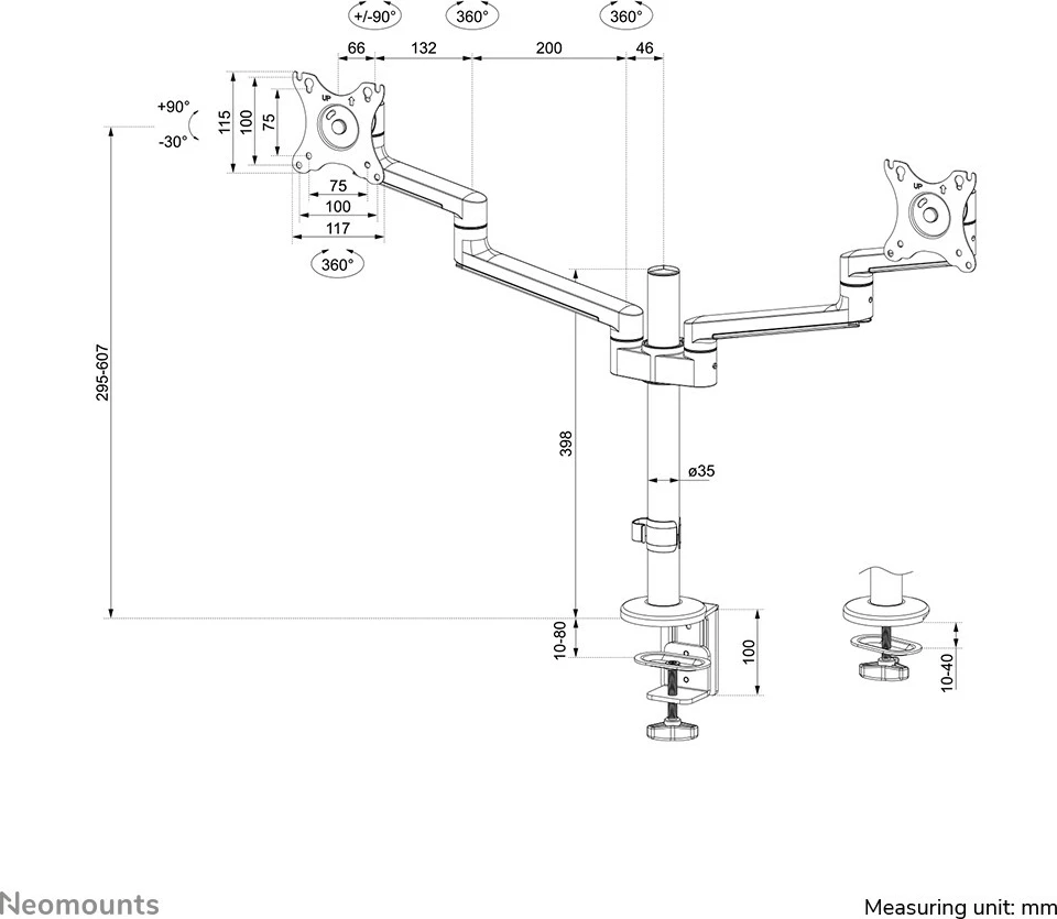 Mbajtës tavoline Newstar DS60-425WH2 për ekrane 17-27", i bardhë